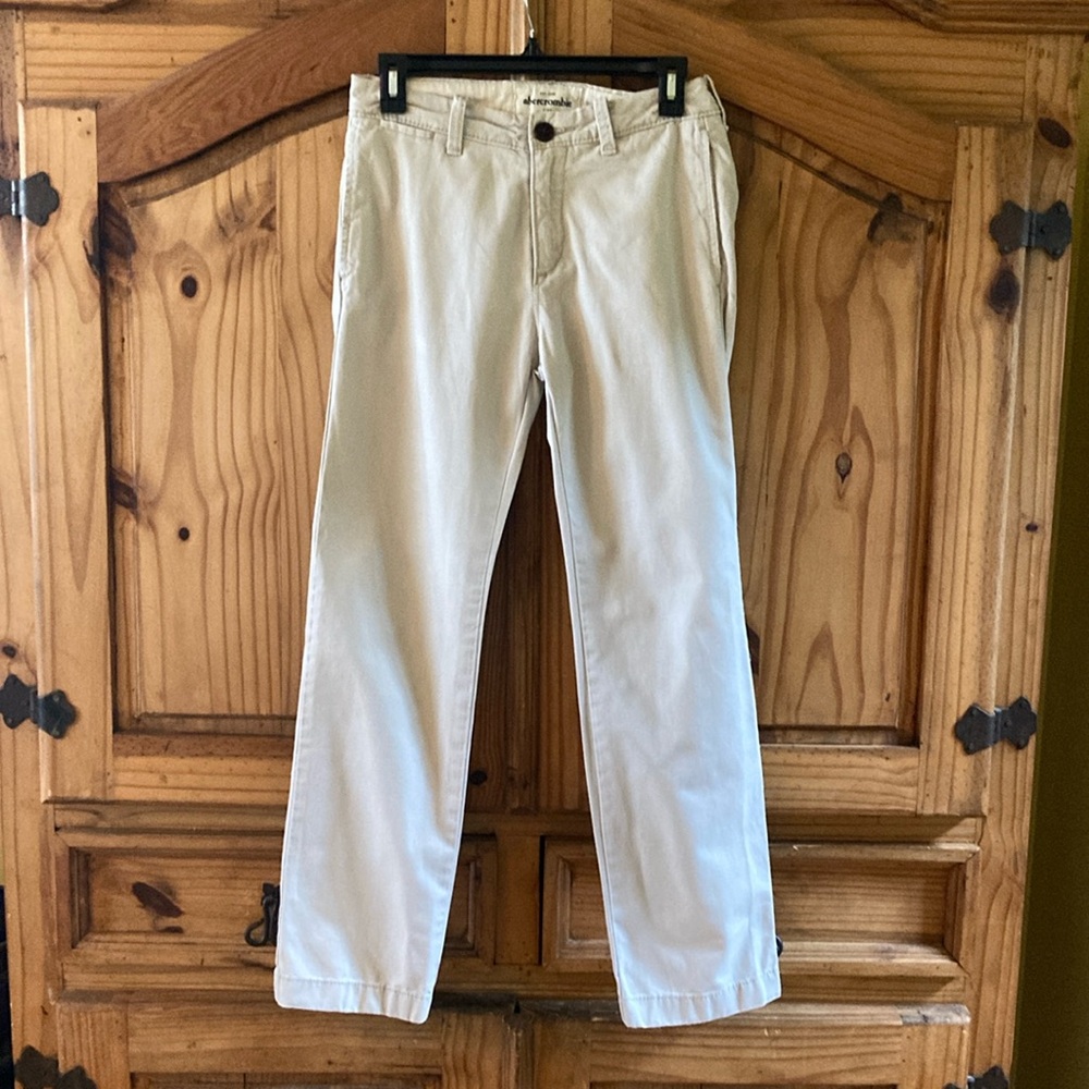 Boys Abercrombie Kids tan flat front chino khakis pants size 14